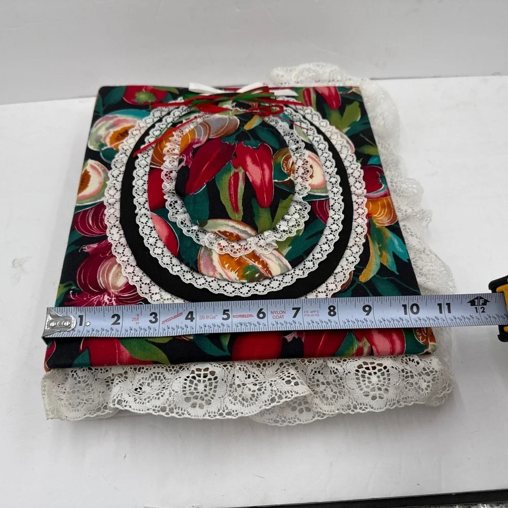 Vintage Handmade Fabric Photo Album Scrapbook Lace Cottagecore 80s Chili Peppers